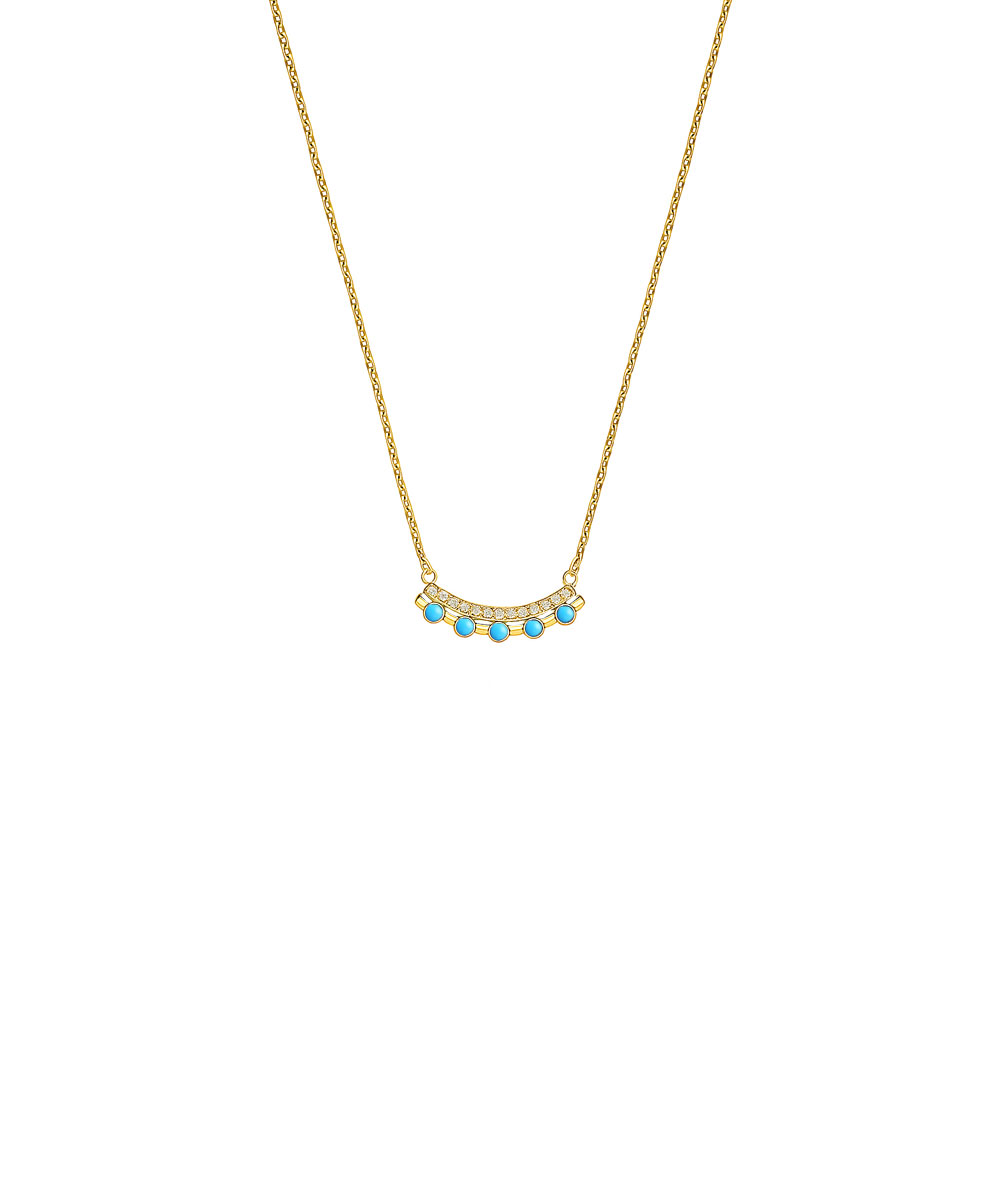 Κολιέ από ασήμι 925 με μενταγιόν μπάρα διακοσμημένο με τυρκουάζ πέτρες και λευκά ζιργκόν, επιχρυσωμένο