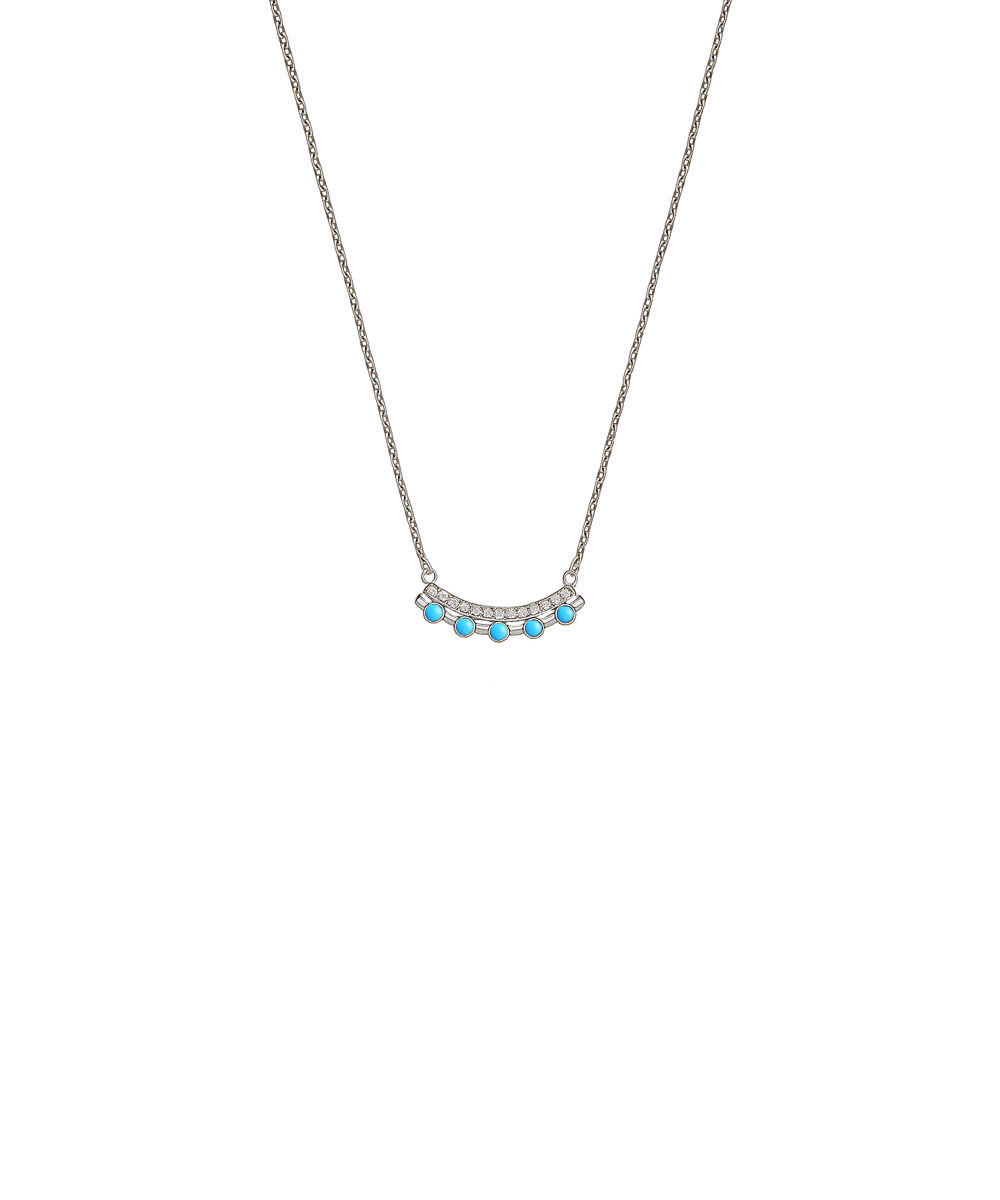 Κολιέ από ασήμι 925 με μενταγιόν μπάρα διακοσμημένο με τυρκουάζ πέτρες και λευκά ζιργκόν