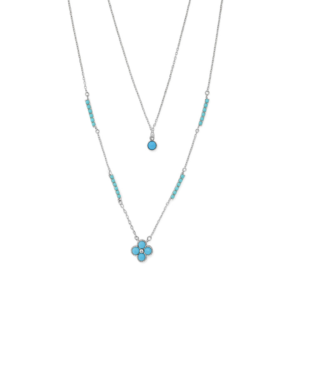 Διπλό κολιέ από ασήμι 925 με charms και τυρκουάζ πέτρες
