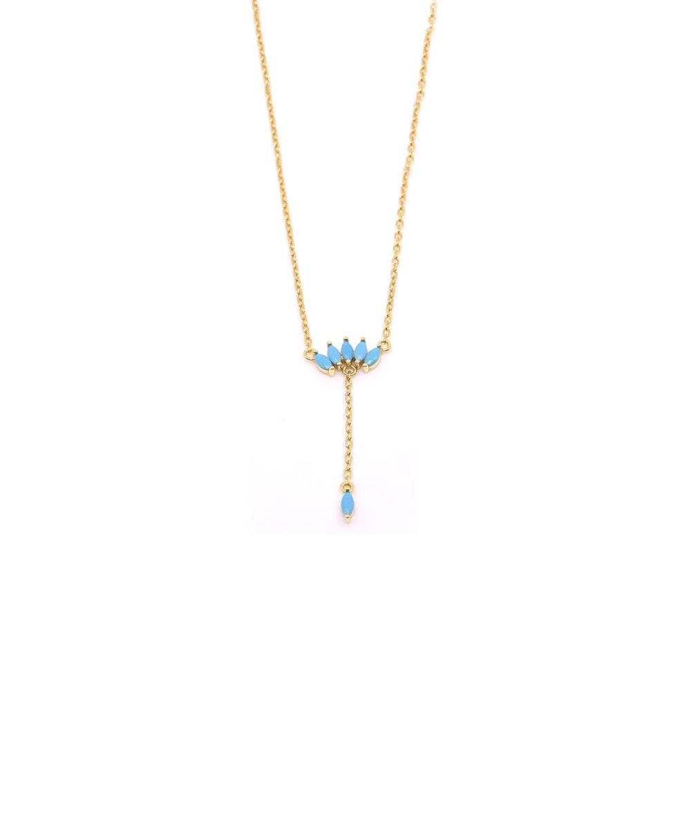 Κολιέ από ασήμι 925 με charms και τυρκουάζ πέτρες, επιχρυσωμένο