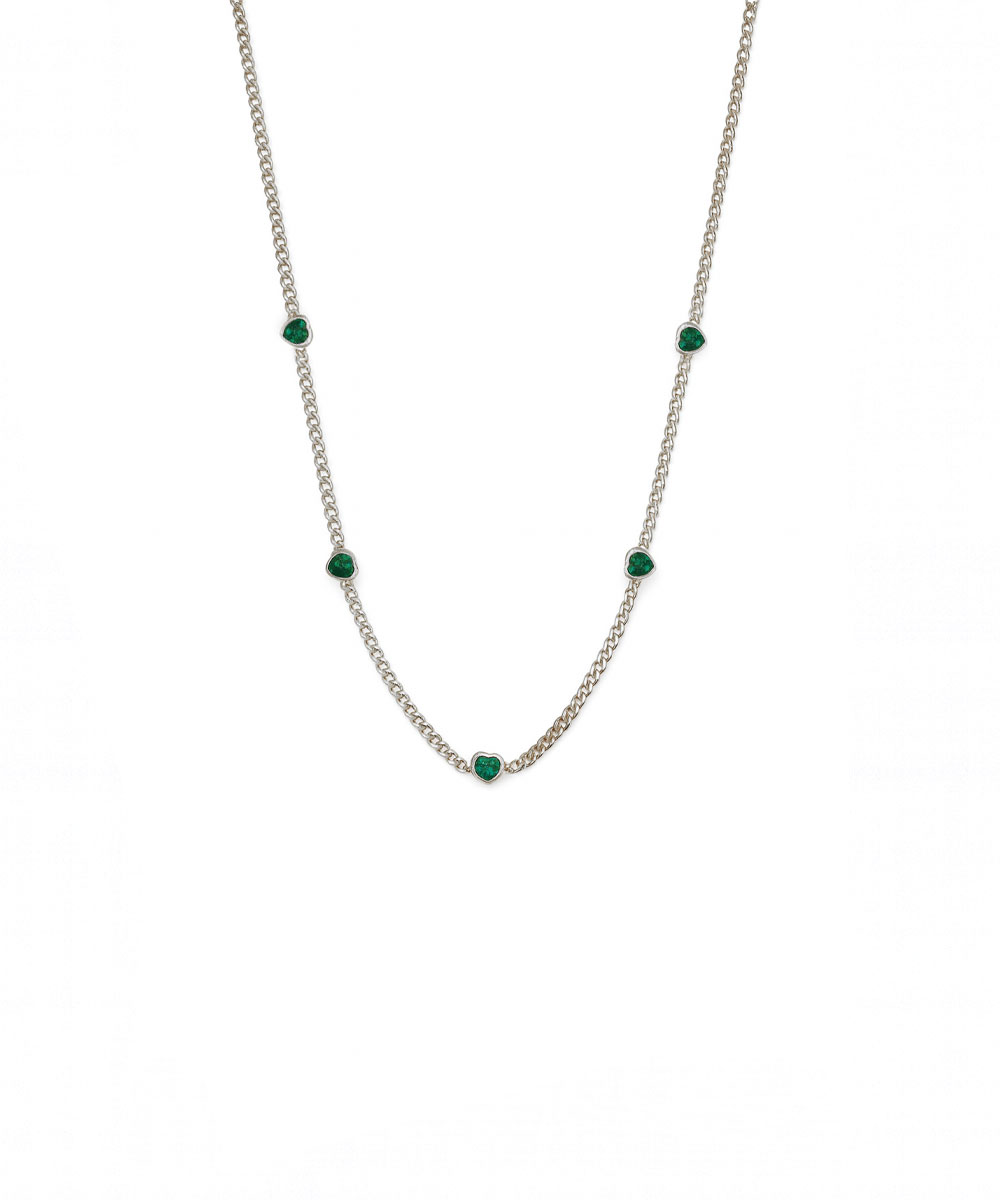 Κολιέ από ασήμι 925 με πράσινες καρδιές