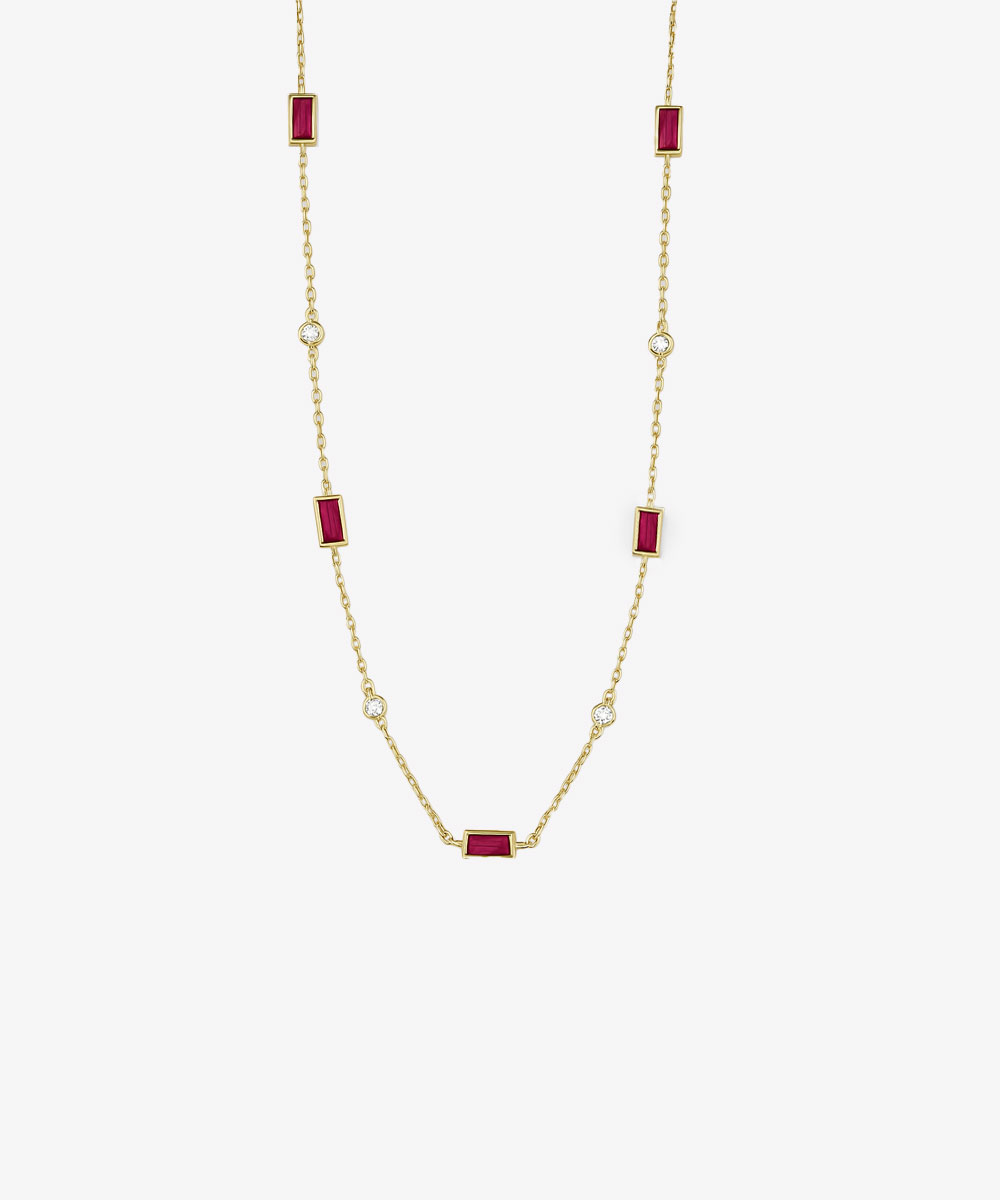 Κολιέ από ασήμι 925 με λευκά και κόκκινα ζιργκόν, επιχρυσωμένο