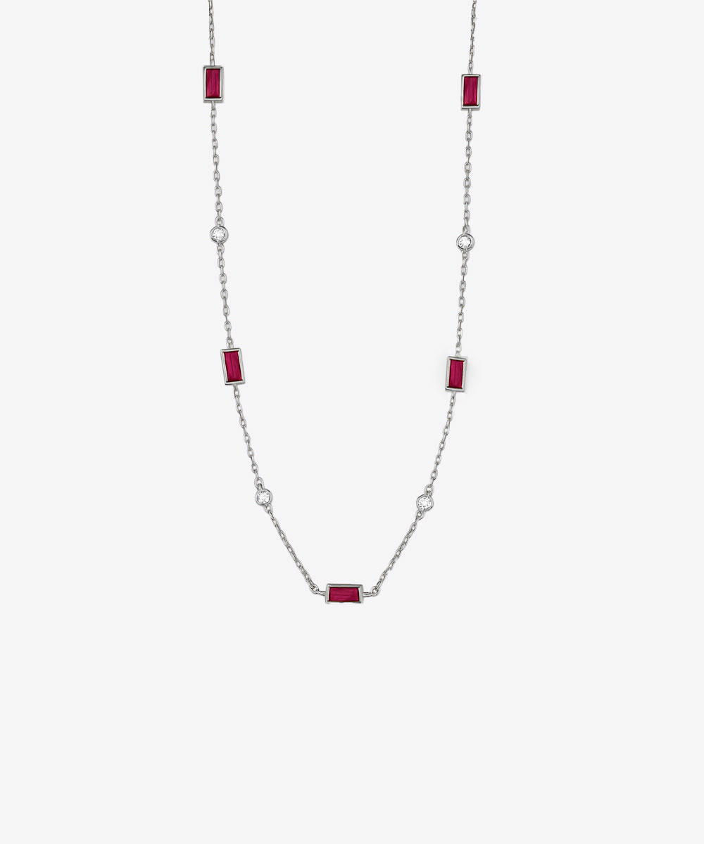 Κολιέ από ασήμι 925 με λευκά και κόκκινα ζιργκόν