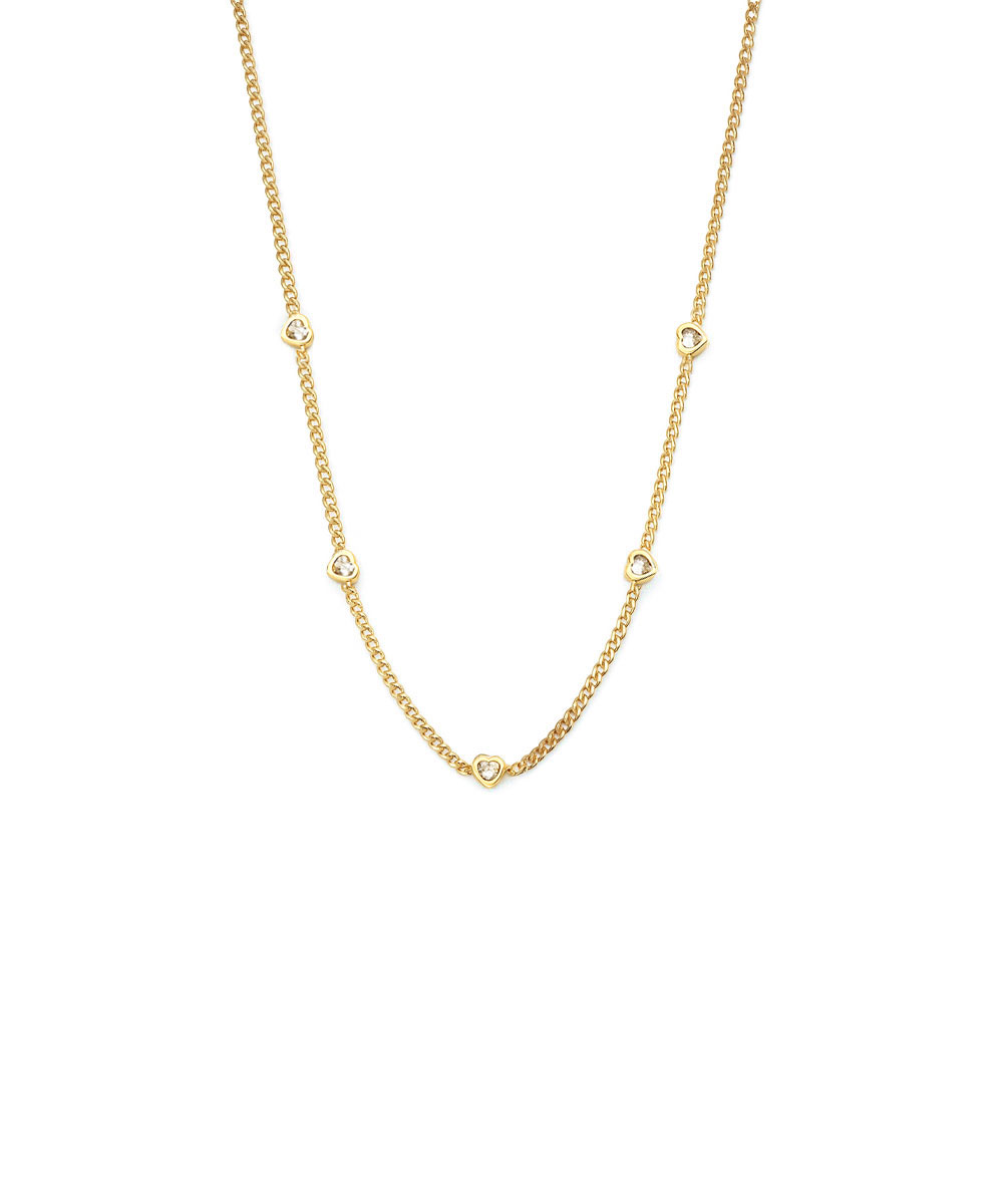 Κολιέ από ασήμι 925 με λευκές καρδιές, επιχρυσωμένο