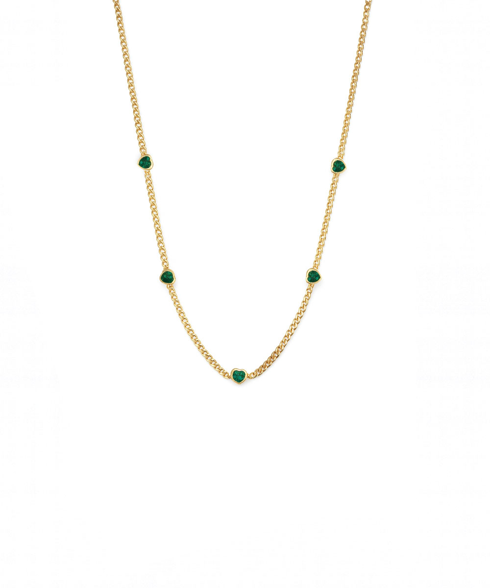 Κολιέ από ασήμι 925 με πράσινες καρδιές, επιχρυσωμένο