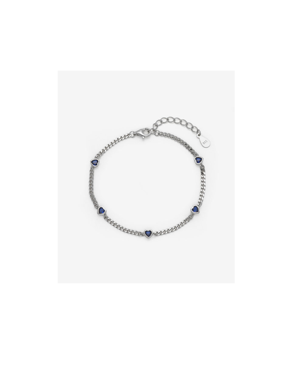 Βραχιόλι από ασήμι 925 με μπλε καρδιές