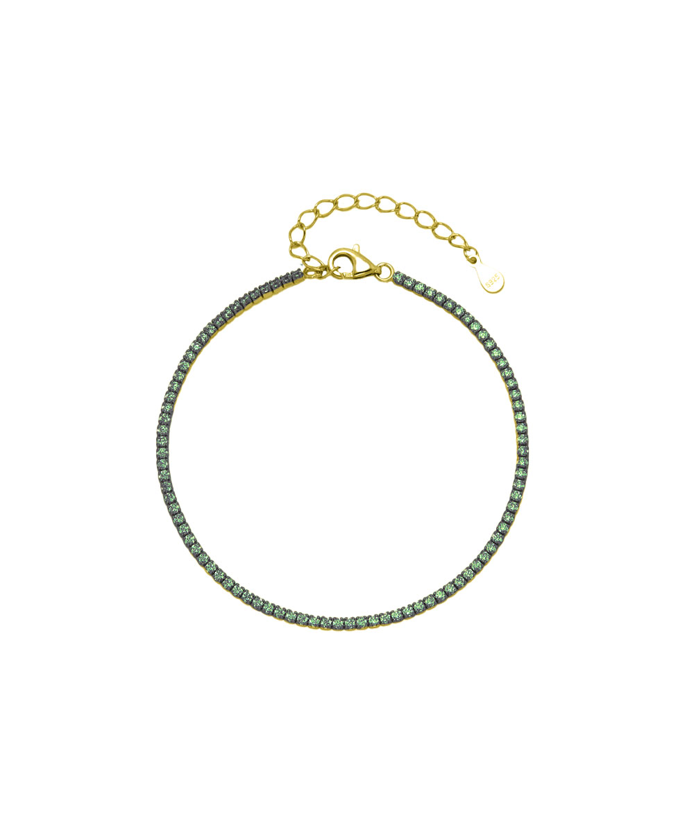 Βραχιόλι tennis από ασήμι 925 με πράσινα ζιργκόν, επιχρυσωμένο