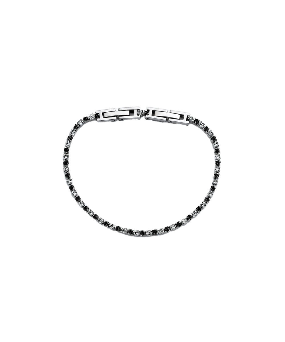 Βραχιόλι tennis με λευκά και μαύρα ζιργκόν από ανοξείδωτο ατσάλι σε ασημένια απόχρωση