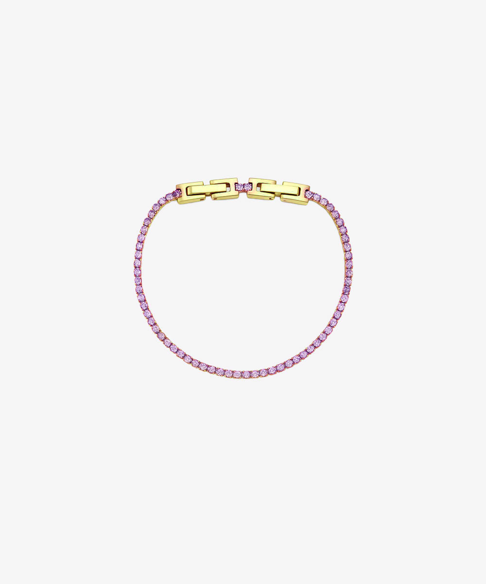 Βραχιόλι tennis με μωβ ζιργκόν από ανοξείδωτο ατσάλι σε χρυσή απόχρωση