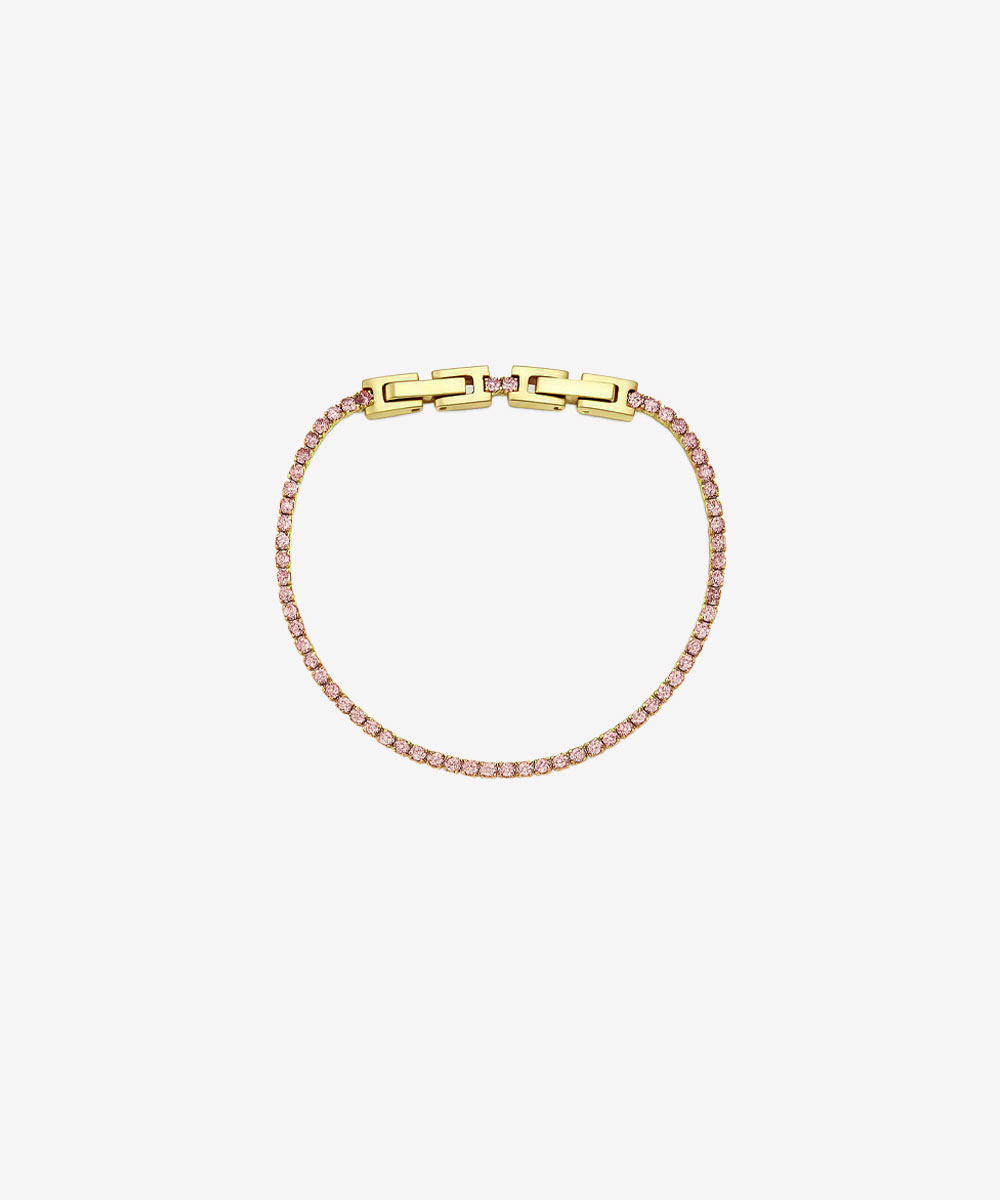 Βραχιόλι tennis με ροζ ζιργκόν από ανοξείδωτο ατσάλι σε χρυσή απόχρωση