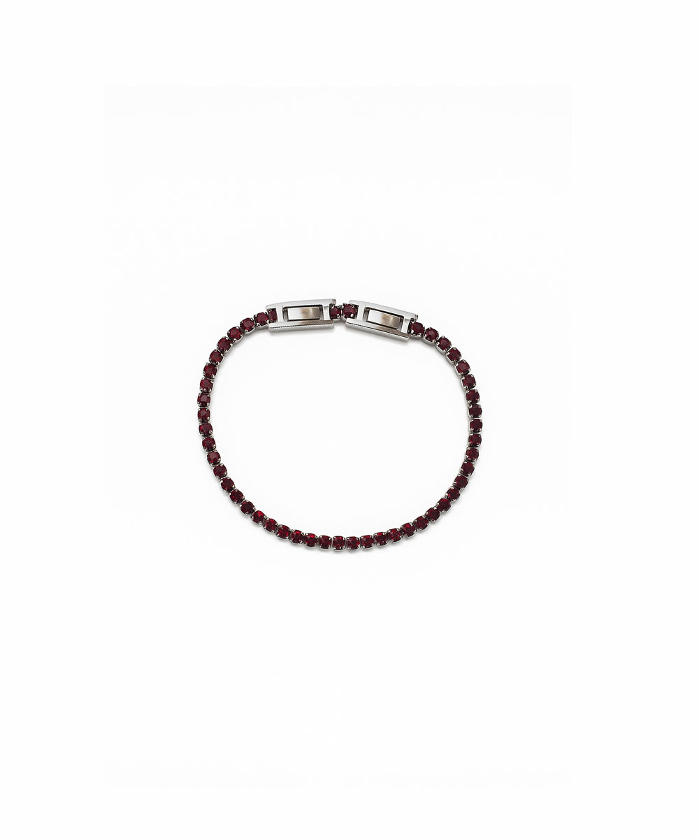 Βραχιόλι tennis με κόκκινα ζιργκόν από ανοξείδωτο ατσάλι σε ασημένια απόχρωση