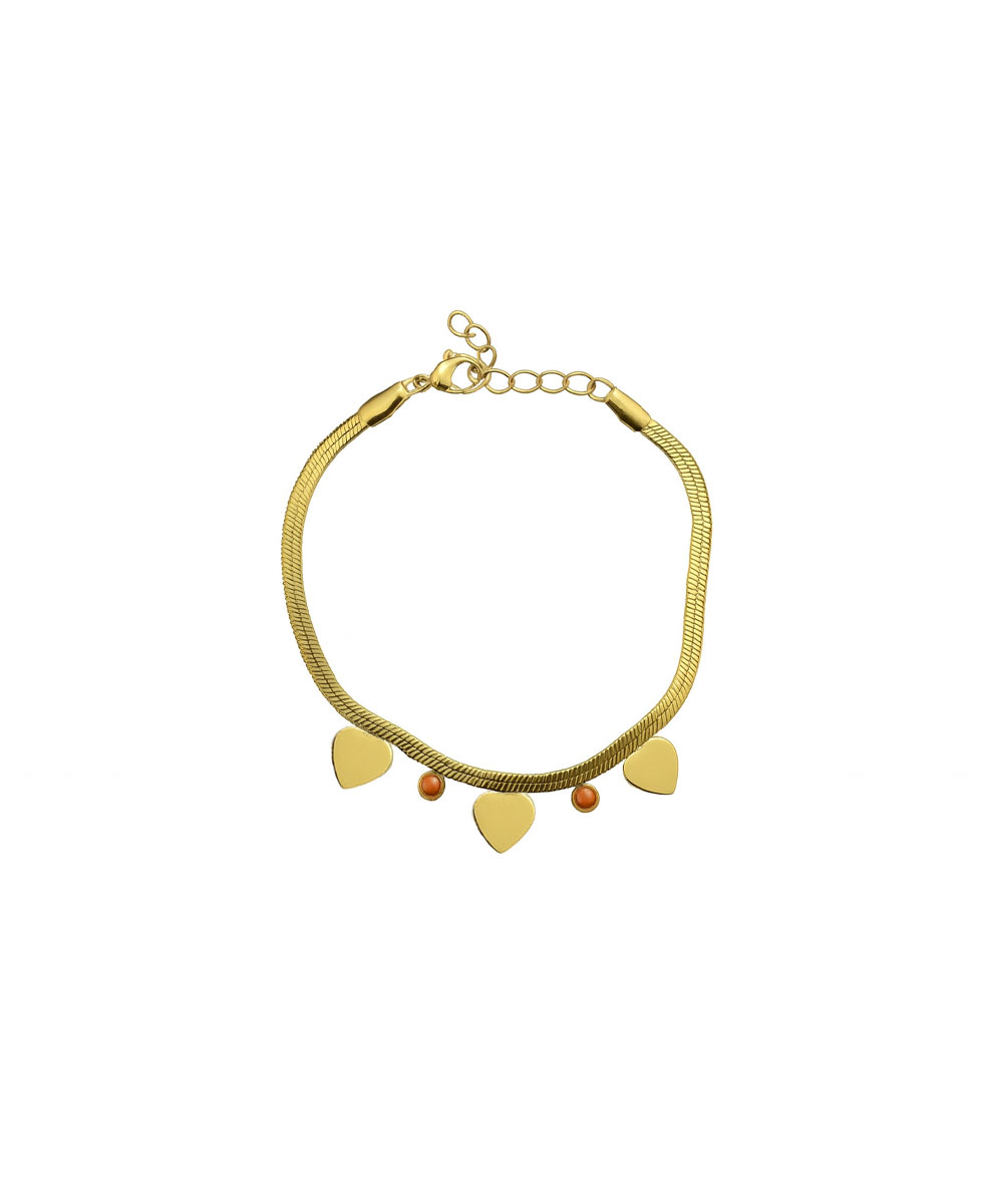 Βραχιόλι snake με καρδιές και πέτρα από ανοξείδωτο ατσάλι σε χρυσή απόχρωση