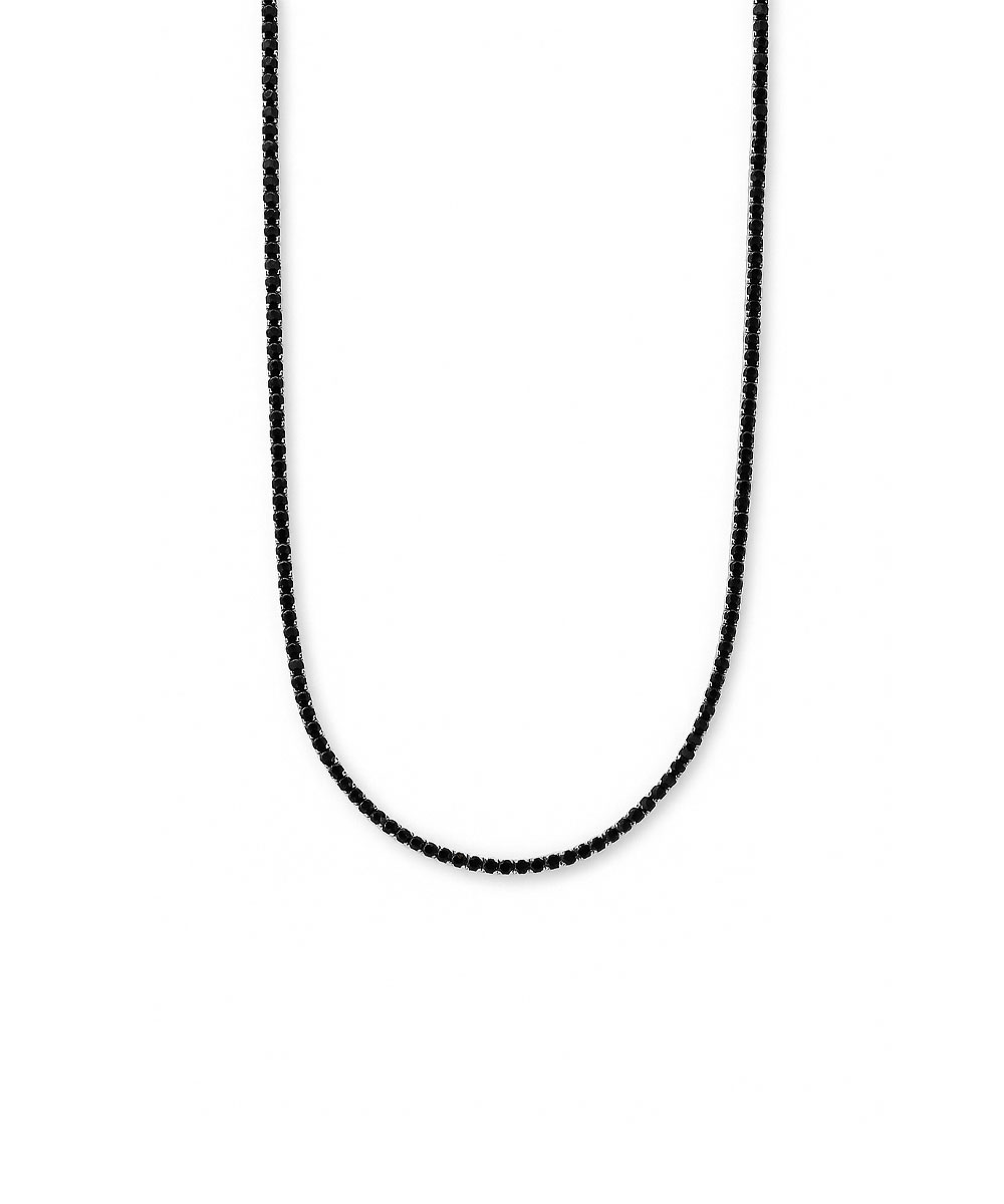 Κολιέ tennis με μαύρα ζιργκόν από ανοξείδωτο ατσάλι σε ασημένια απόχρωση