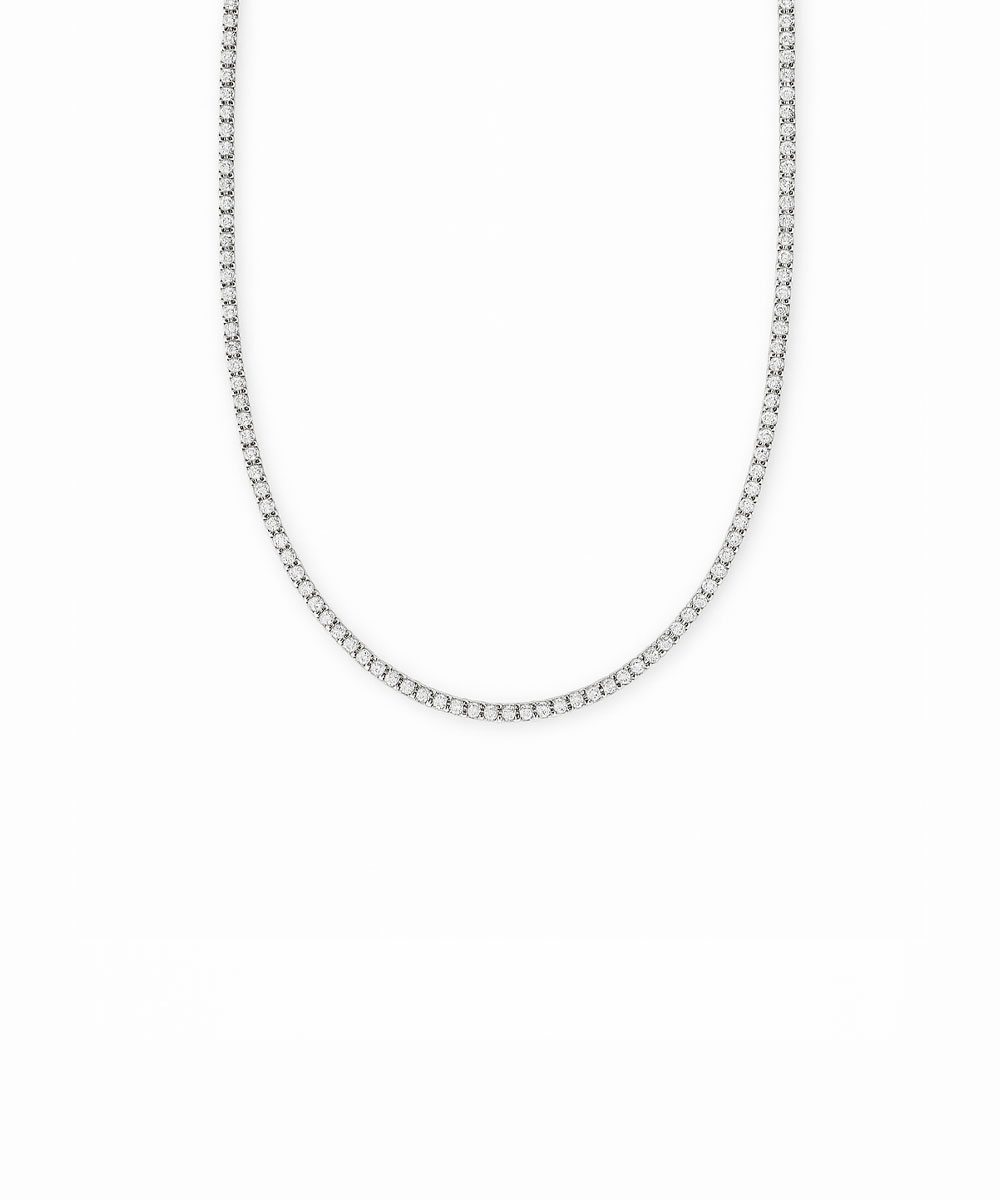 Κολιέ tennis με λευκά ζιργκόν από ανοξείδωτο ατσάλι σε ασημένια απόχρωση