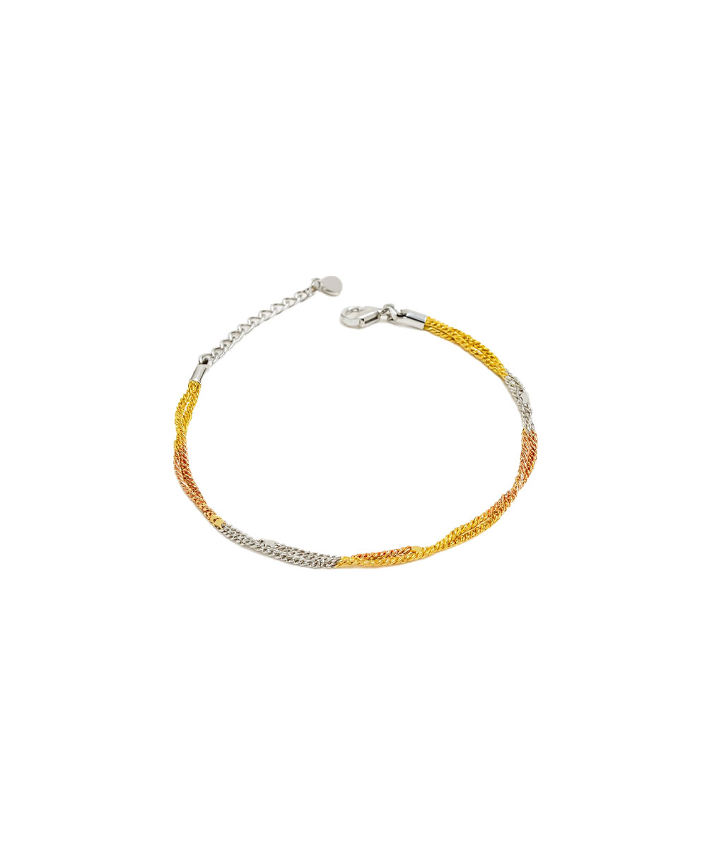 Διπλό βραχιόλι αλυσίδα από ασήμι 925 σε τρίχρωμη απόχρωση