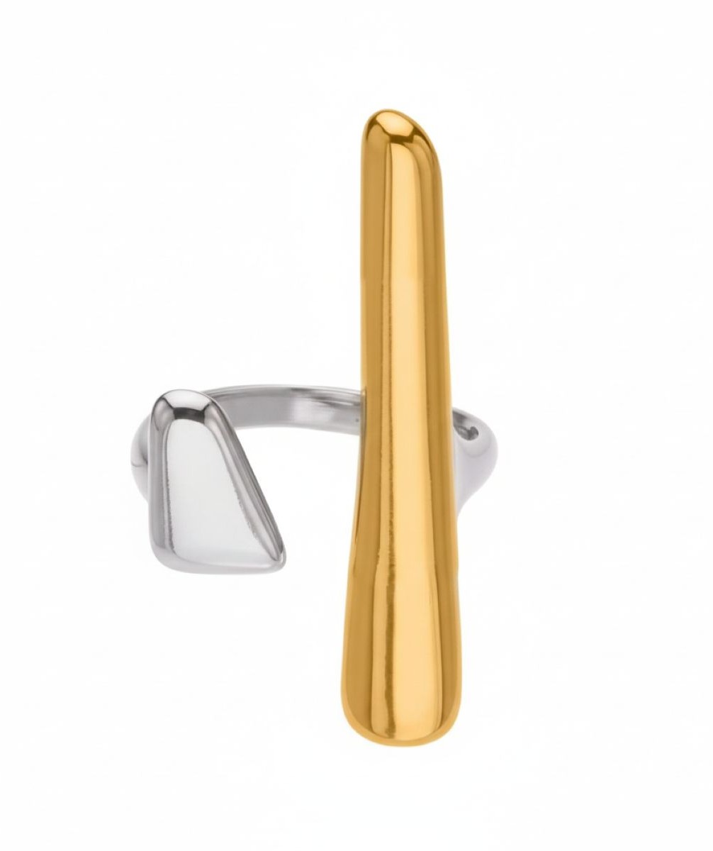 Δίχρωμο δαχτυλίδι one size με minimal σχέδιο από ανοξείδωτο ατσάλι σε ασημένια και χρυσή απόχρωση